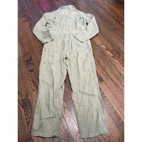Mate The Label Linen Jumpsuit Long Sleeves Button Front Pockets Green Small NEW - Picture 10 of 10